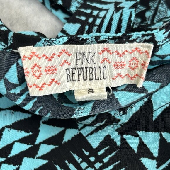 PINK REPUBLIC Aztec Short Dress Sz S Turquoise Black Bar Back Pockets Soft - Picture 4 of 11